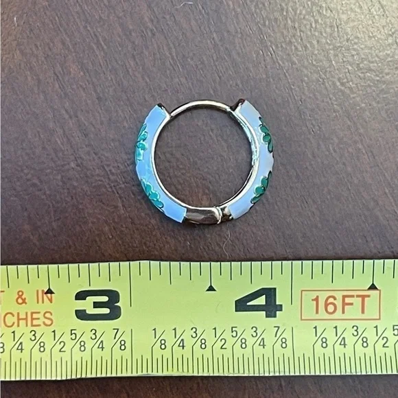 White and Green Enamel Huggie Earrnings #632 - Picture 5 of 5